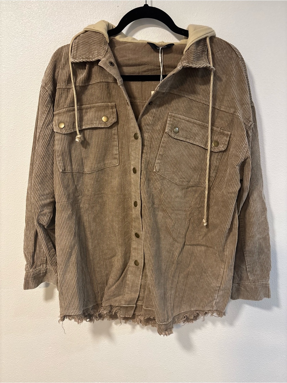 Corduroy Hooded Shacket in Taupe